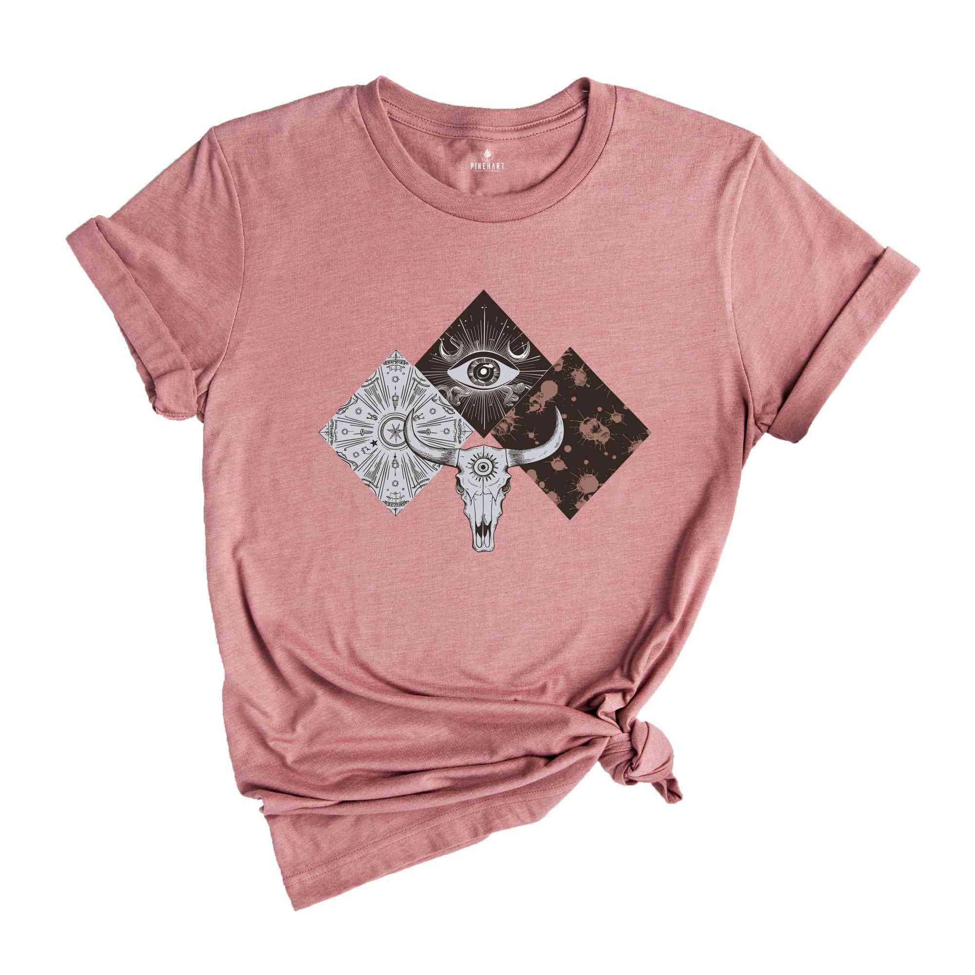 Women's Western Graphic Tee - Vintage Cowboy Bull Skull Short Sleeve Top - View #7
