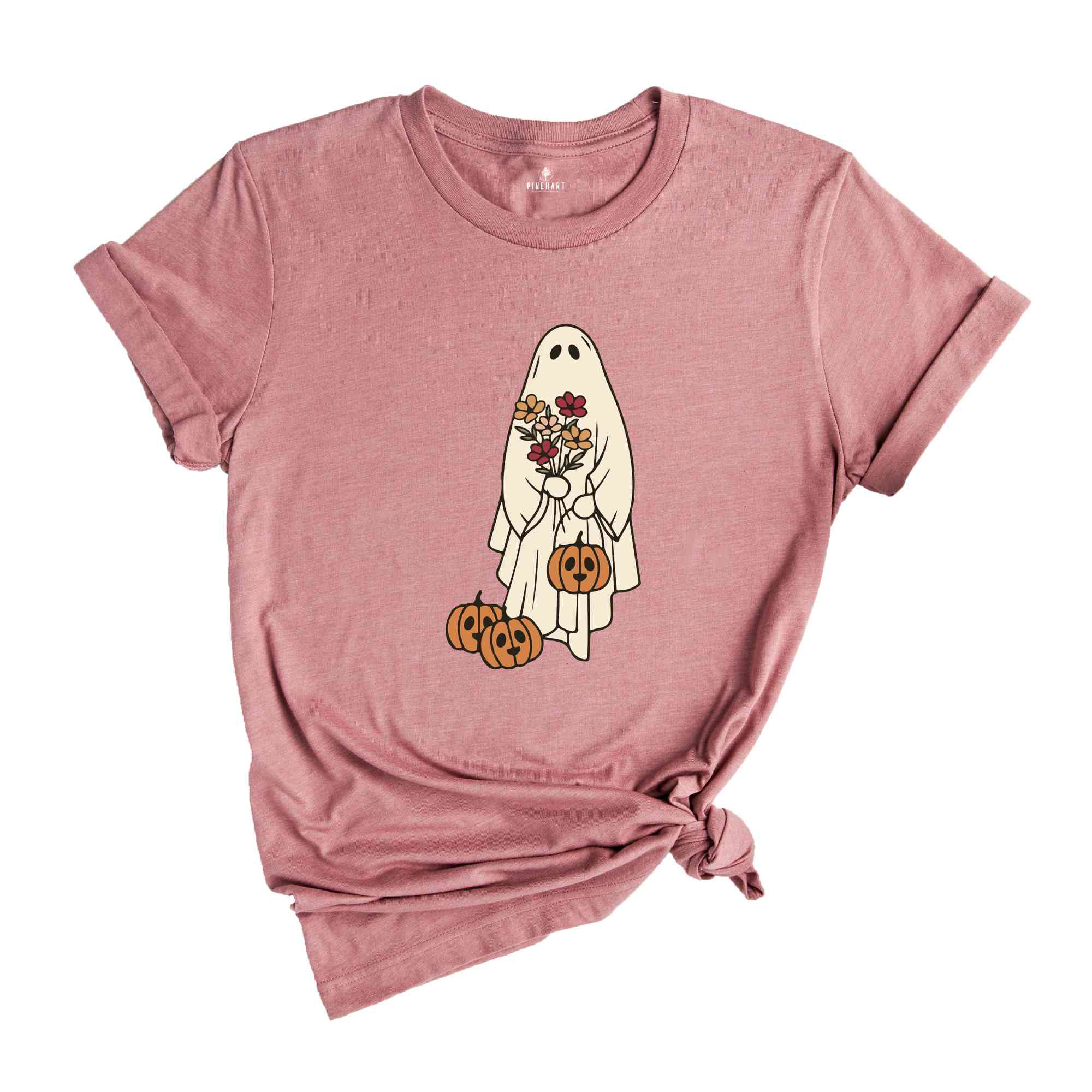 Women's Cute Ghost Valentine's Day T-Shirt – Love Heart Graphic Tee, Loose Fit, Casual Top