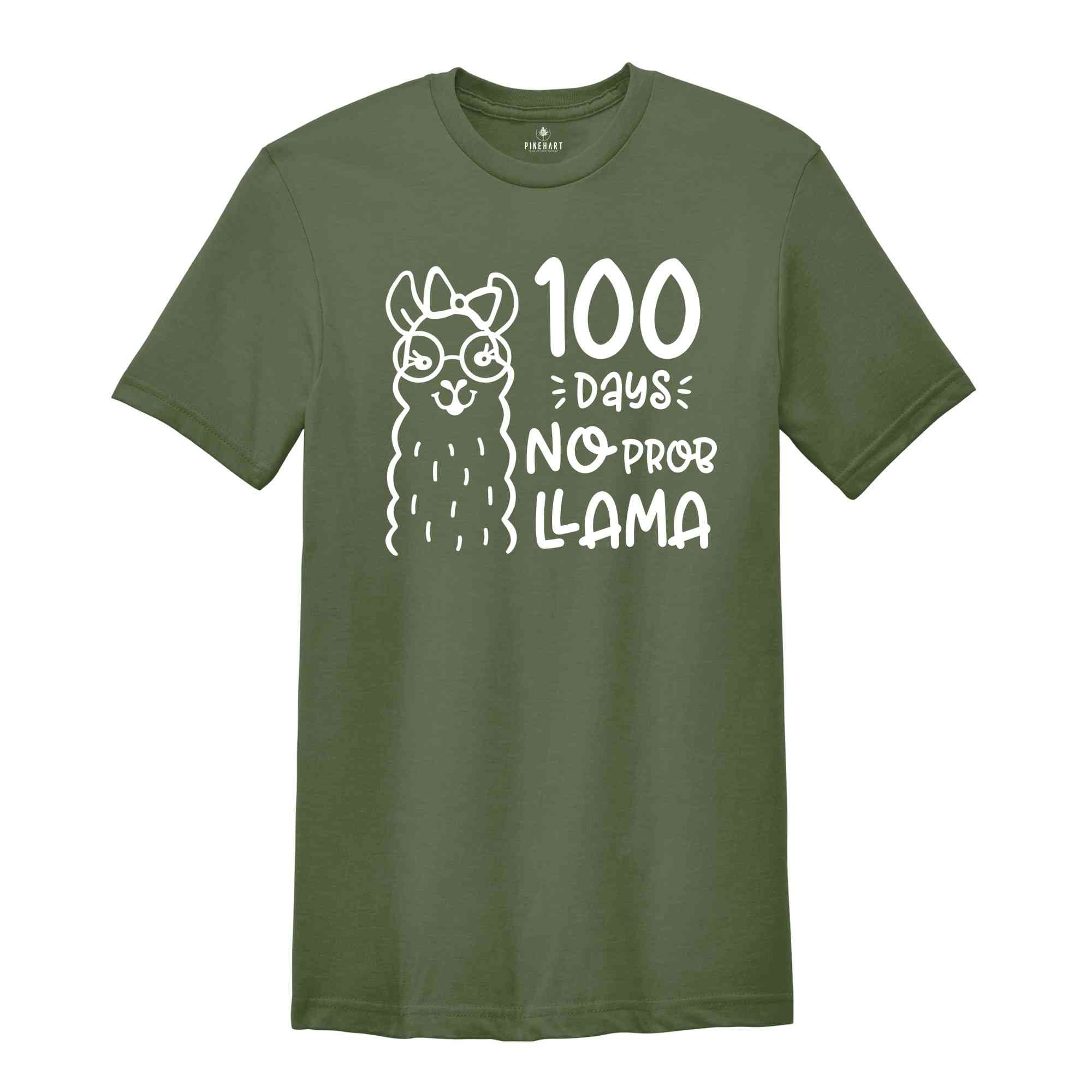 100 Days of School Shirt, 100 Days of No Prob Llama Shirt, Funny Back to School Shirt, Funny Quarantine 2026 Shirt, Funny Teacher Shirt