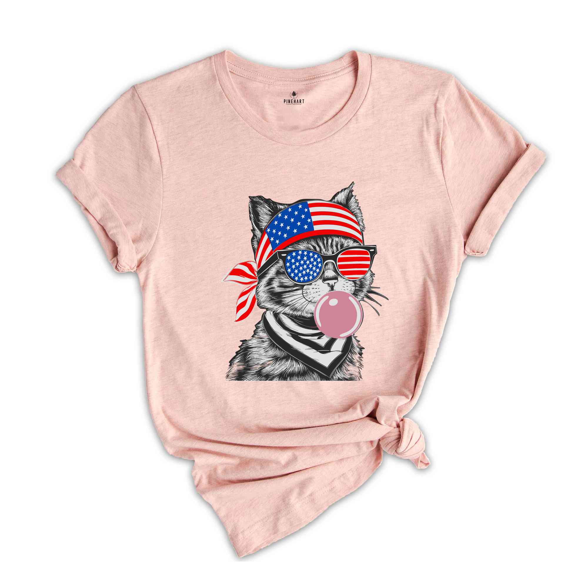 4th of July cat Shirt, Patriotic cat Shirt, Bubble Gum Cat Shirt, 4th of July Gift, Cat blowing Bubble Gum Shirt, Bubblegum Cat Tee