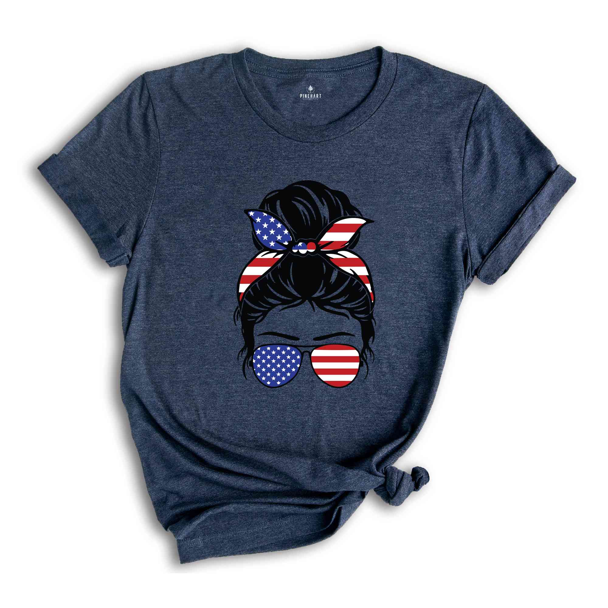 4th Of July Messy Bun Hair T-Shirt, 4th of July Shirt, Independence Day Shirt, 4th of July Gifts, Independence Day Shirts