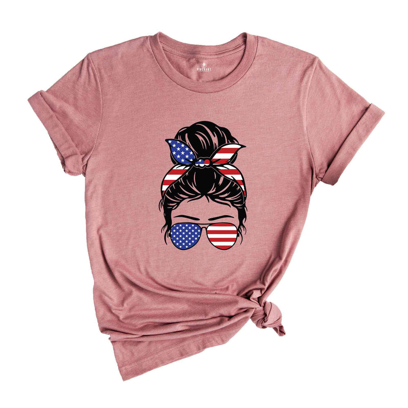 4th Of July Messy Bun Hair T-Shirt, 4th of July Shirt, Independence Day Shirt, 4th of July Gifts, Independence Day Shirts