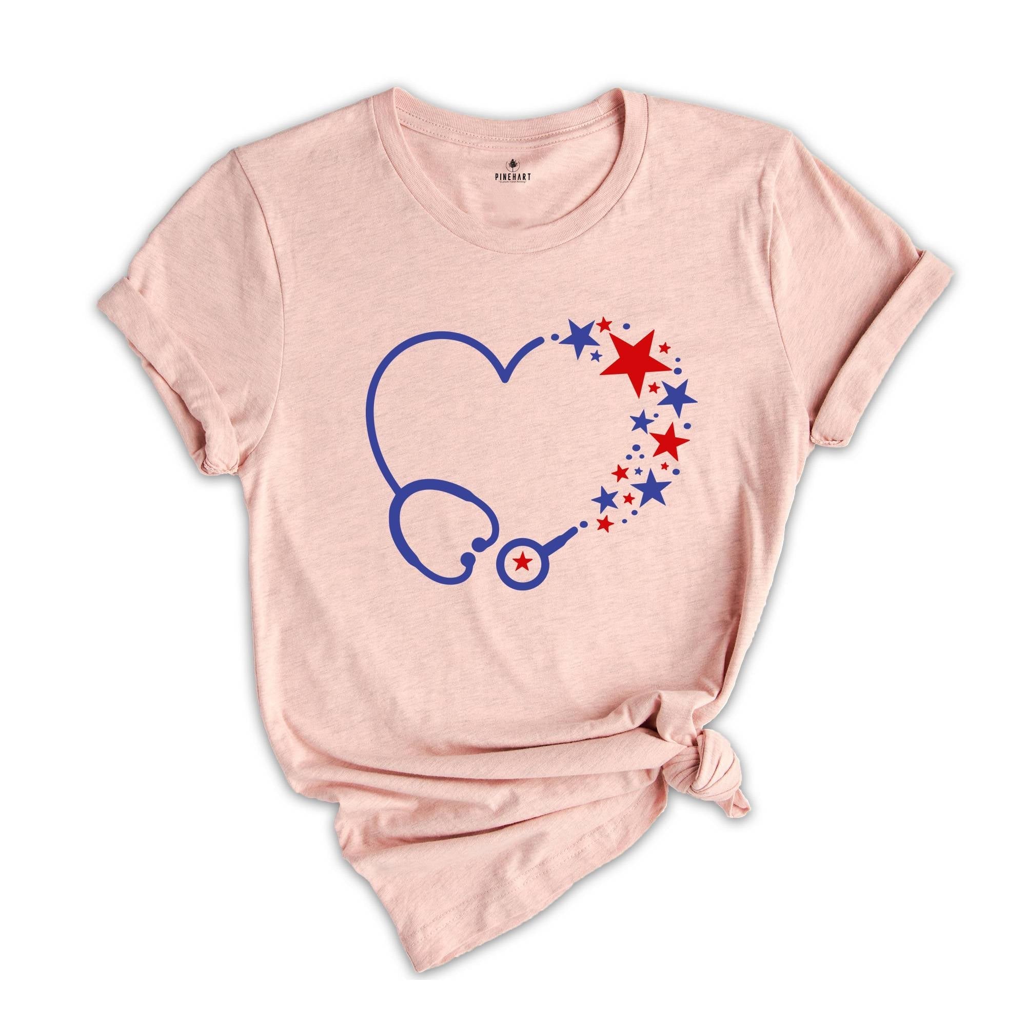 4th of July Stethoscope Shirt, American Nurse T-shirt, American Party Nursing Tee, Nurse Appreciation, Nurse Team Gift