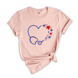 4th of July Stethoscope Shirt, American Nurse T-shirt, American Party Nursing Tee, Nurse Appreciation, Nurse Team Gift
