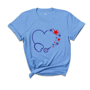 4th of July Stethoscope Shirt, American Nurse T-shirt, American Party Nursing Tee, Nurse Appreciation, Nurse Team Gift
