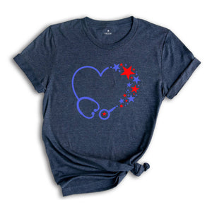 4th of July Stethoscope Shirt, American Nurse T-shirt, American Party Nursing Tee, Nurse Appreciation, Nurse Team Gift
