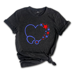 4th of July Stethoscope Shirt, American Nurse T-shirt, American Party Nursing Tee, Nurse Appreciation, Nurse Team Gift