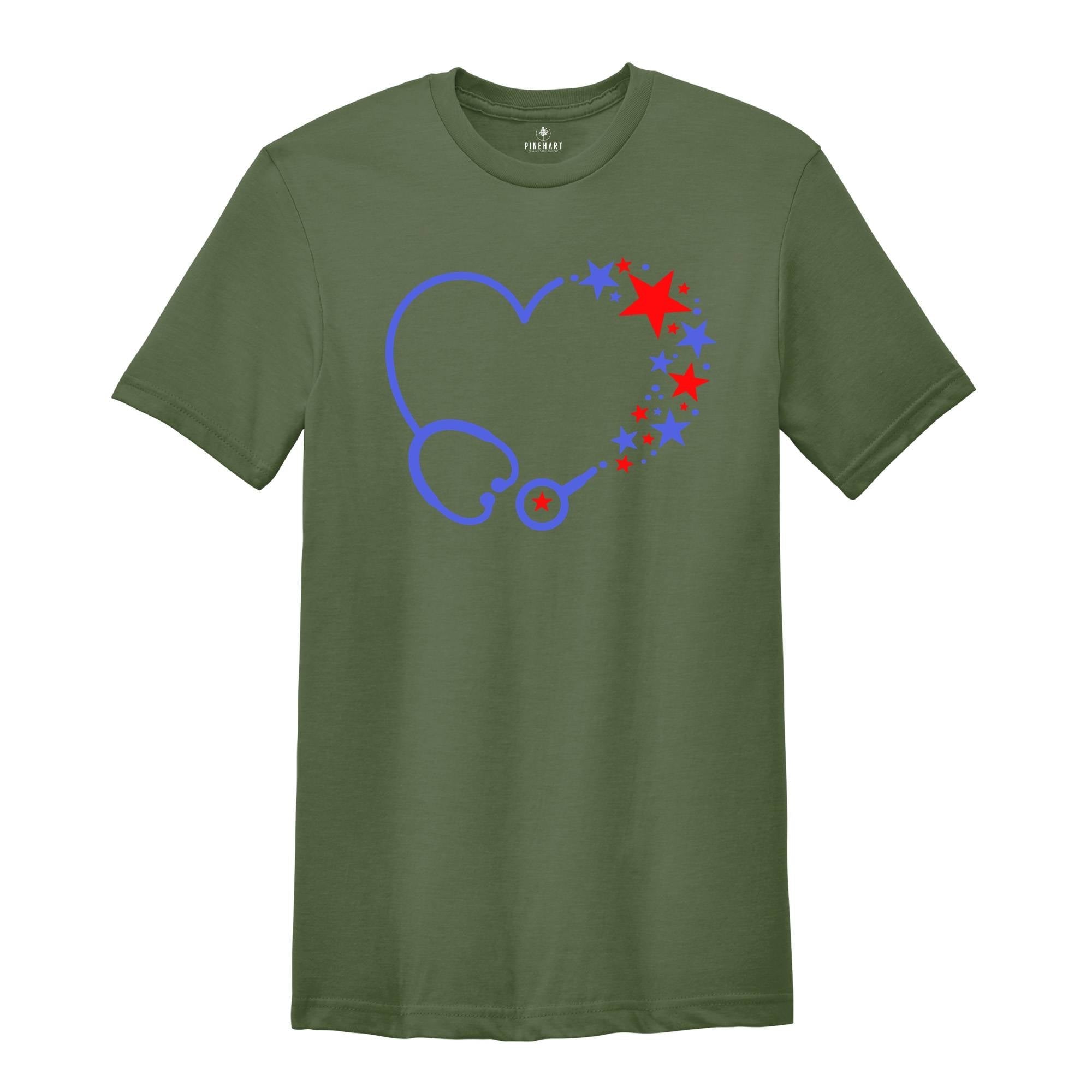 4th of July Stethoscope Shirt, American Nurse T-shirt, American Party Nursing Tee, Nurse Appreciation, Nurse Team Gift