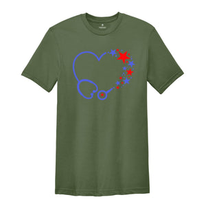 4th of July Stethoscope Shirt, American Nurse T-shirt, American Party Nursing Tee, Nurse Appreciation, Nurse Team Gift
