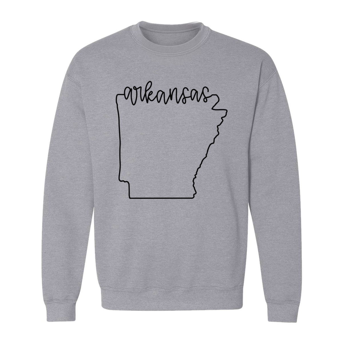 Arkansas Sweatshirt, Script Lettering with State Outline Map for Hometown Pride and Travel