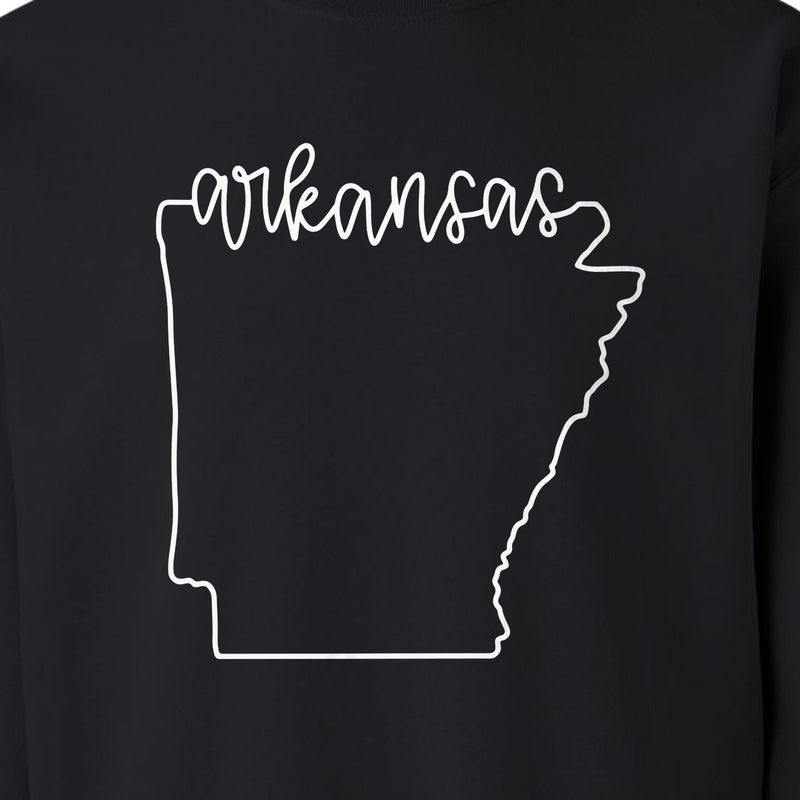 Arkansas Sweatshirt, Script Lettering with State Outline Map for Hometown Pride and Travel