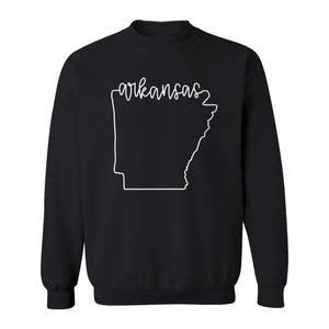 Arkansas Sweatshirt, Script Lettering with State Outline Map for Hometown Pride and Travel