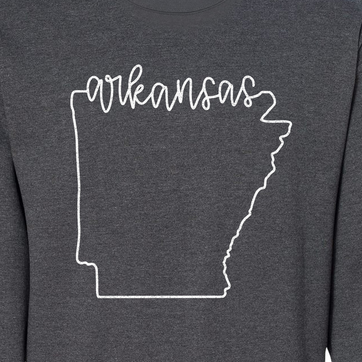 Arkansas Sweatshirt, Script Lettering with State Outline Map for Hometown Pride and Travel