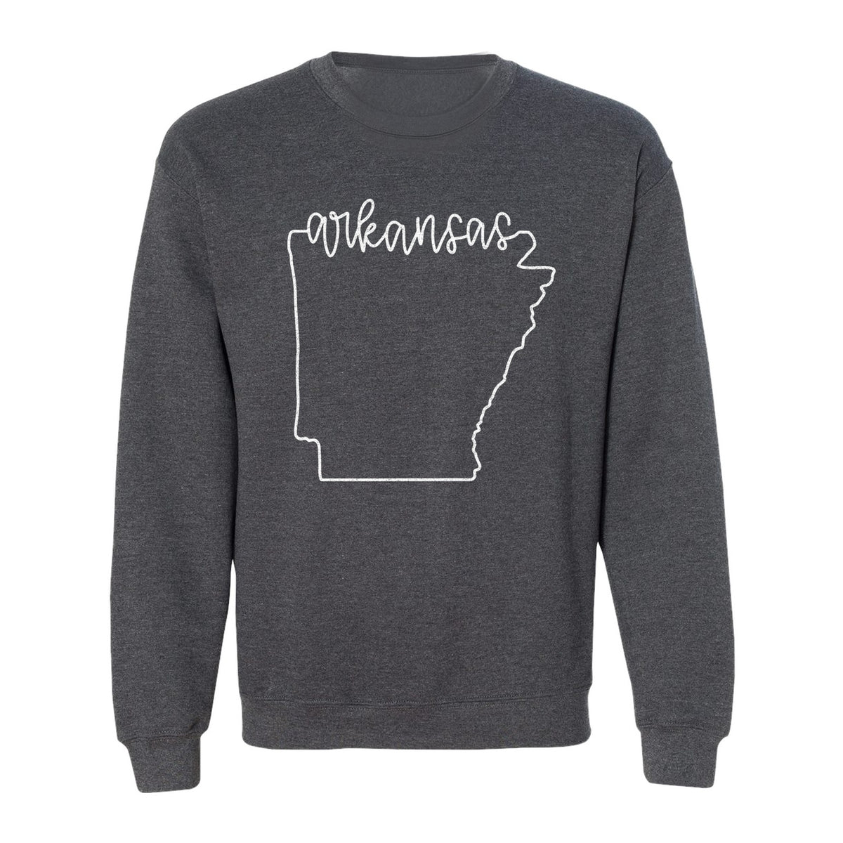Arkansas Sweatshirt, Script Lettering with State Outline Map for Hometown Pride and Travel