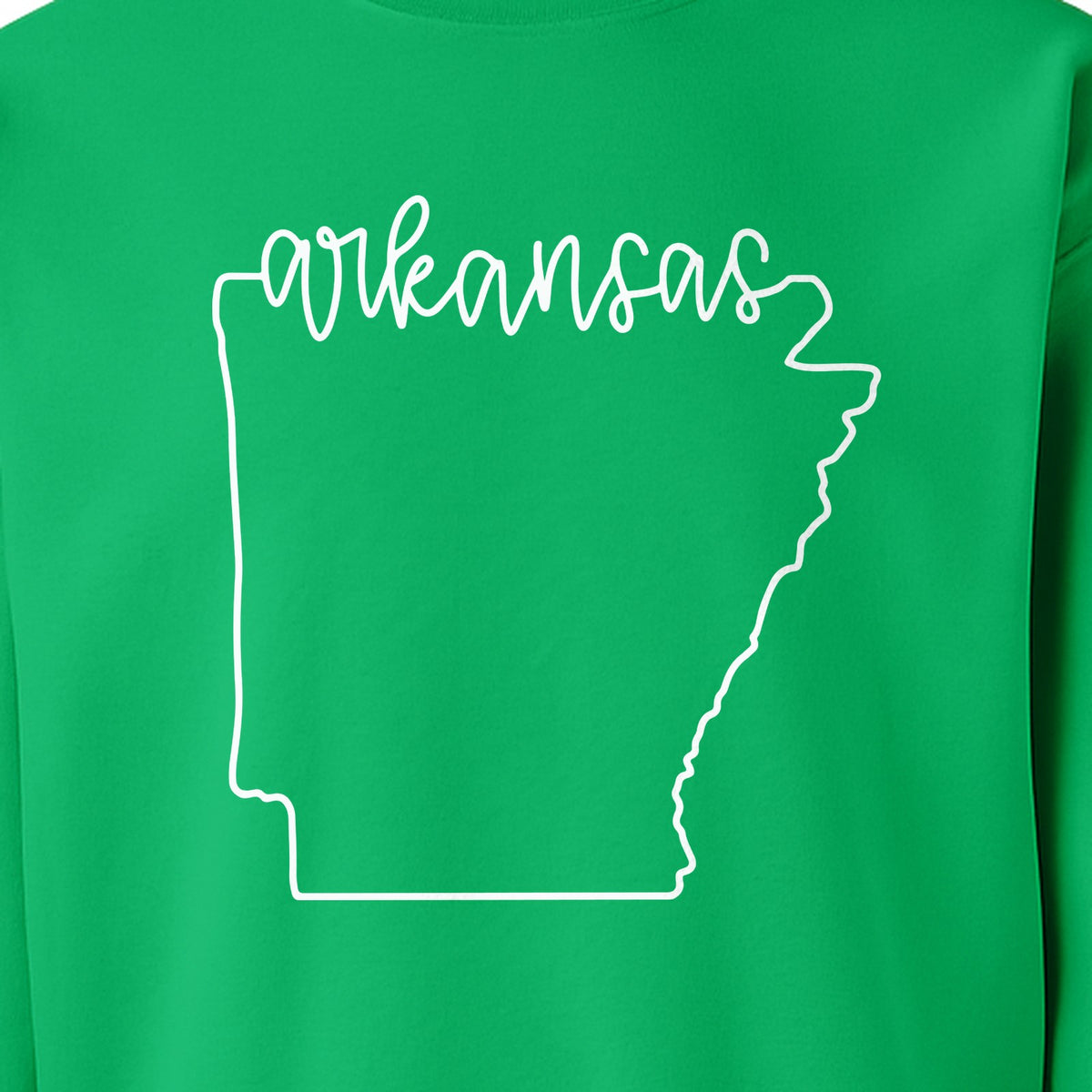 Arkansas Sweatshirt, Script Lettering with State Outline Map for Hometown Pride and Travel
