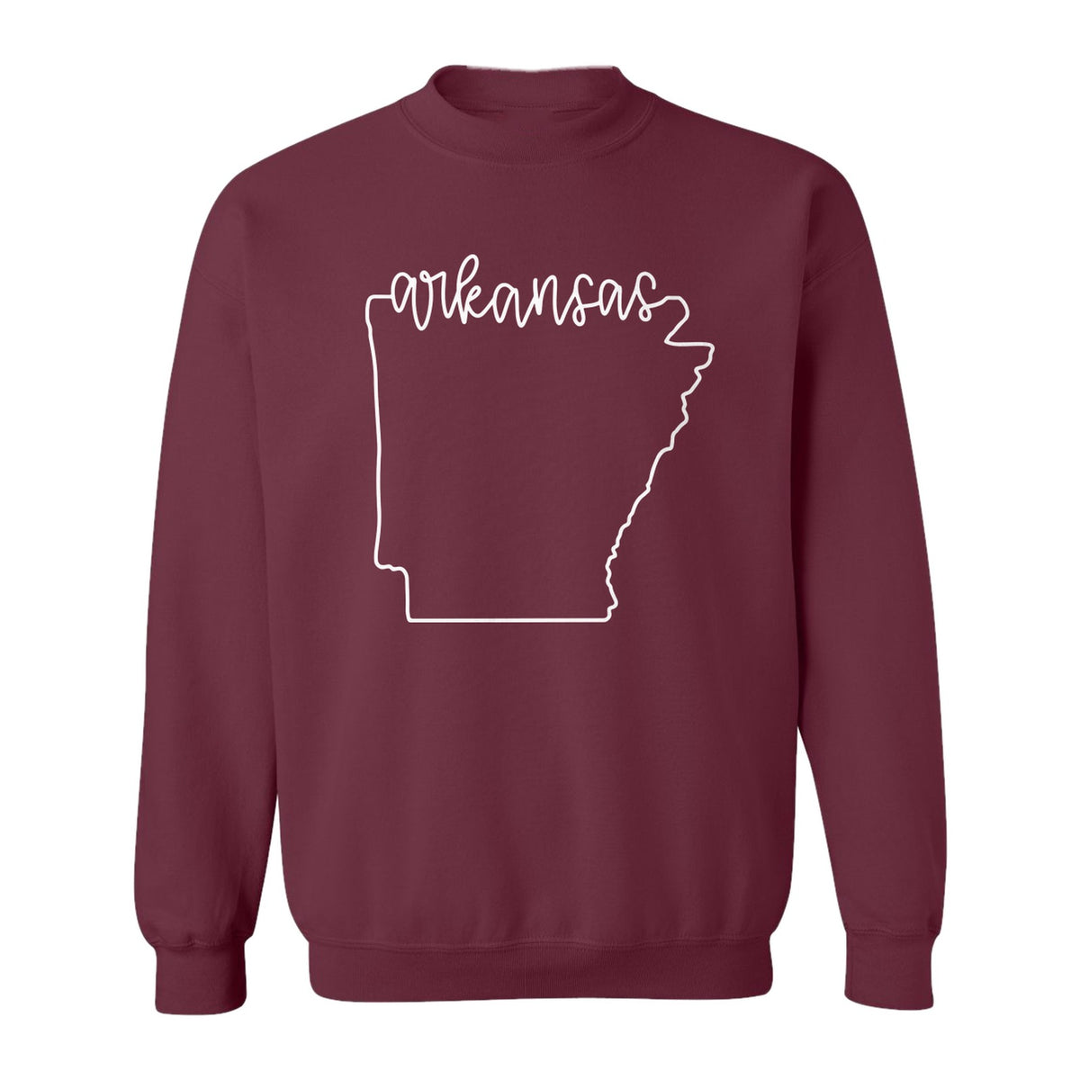Arkansas Sweatshirt, Script Lettering with State Outline Map for Hometown Pride and Travel