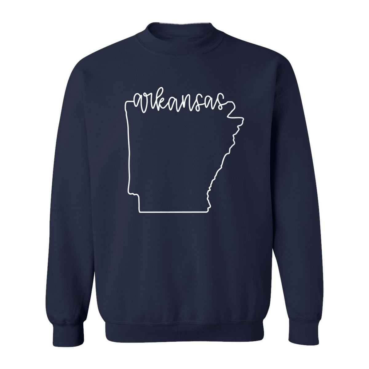 Arkansas Sweatshirt, Script Lettering with State Outline Map for Hometown Pride and Travel
