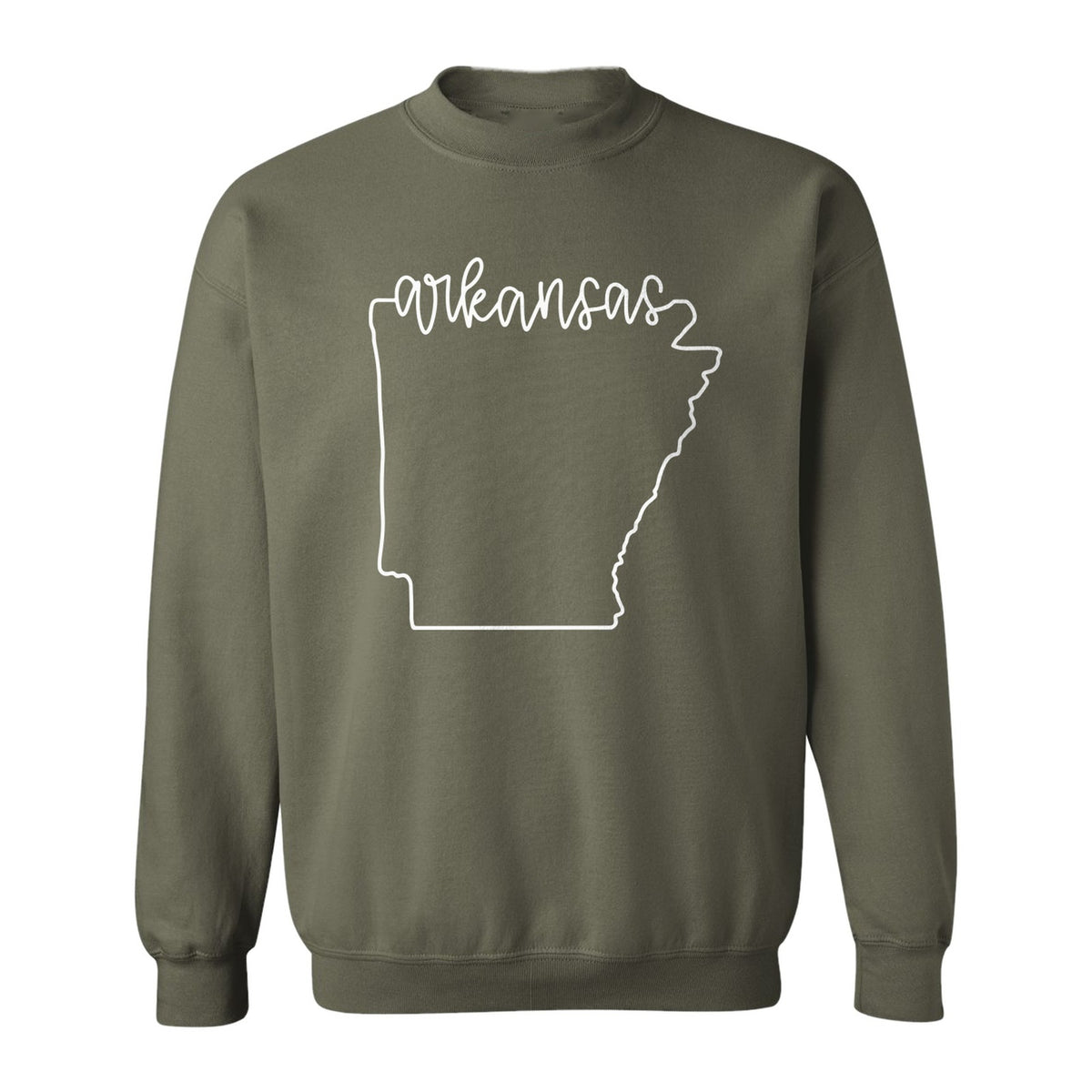Arkansas Sweatshirt, Script Lettering with State Outline Map for Hometown Pride and Travel