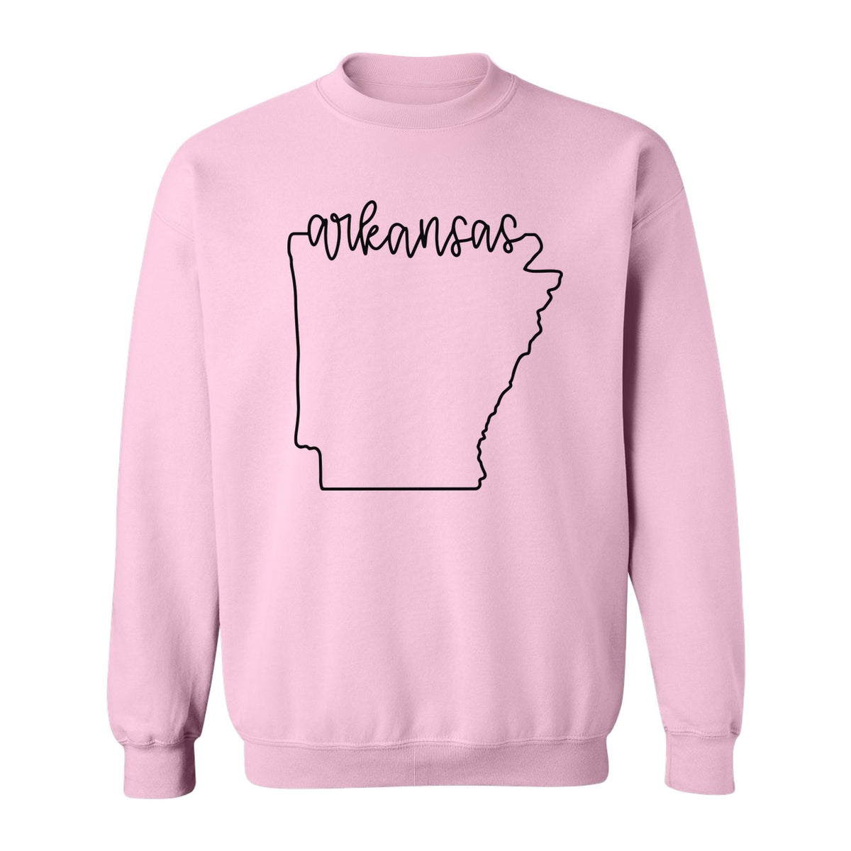 Arkansas Sweatshirt, Script Lettering with State Outline Map for Hometown Pride and Travel