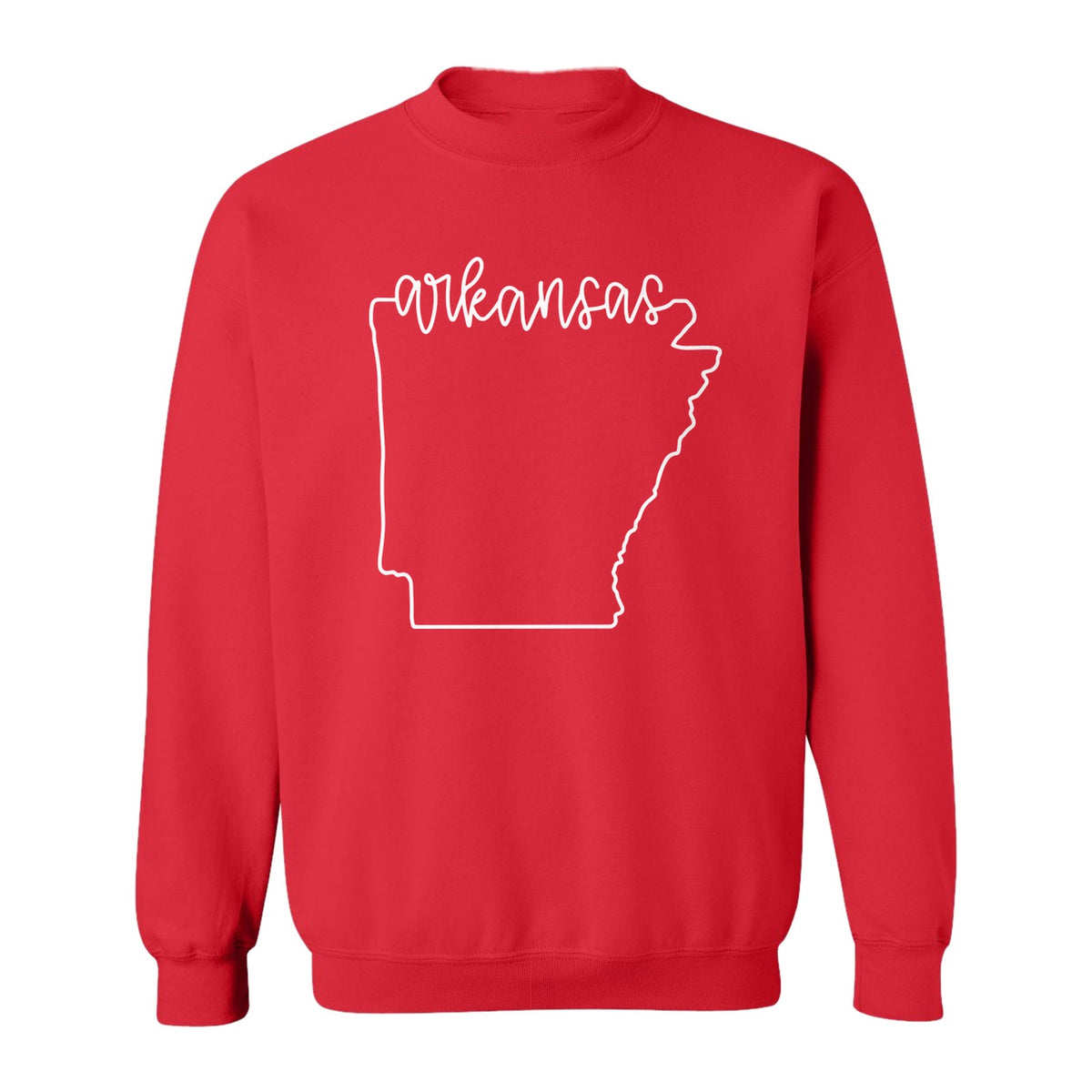 Arkansas Sweatshirt, Script Lettering with State Outline Map for Hometown Pride and Travel