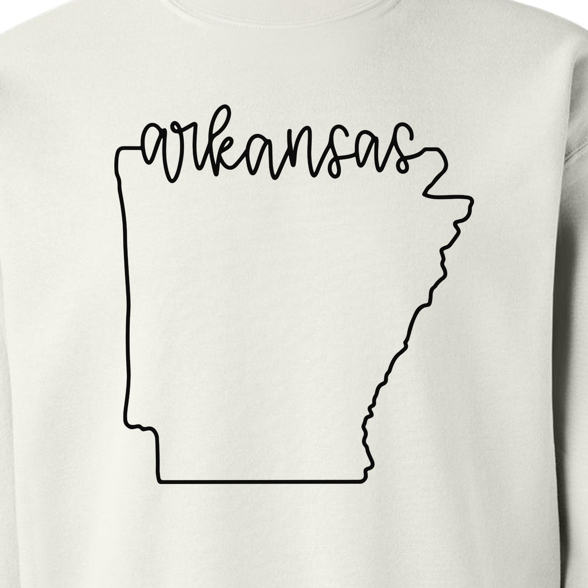 Arkansas Sweatshirt, Script Lettering with State Outline Map for Hometown Pride and Travel