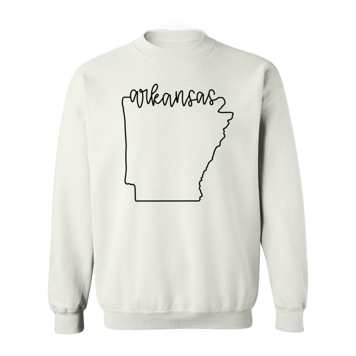 Arkansas Sweatshirt, Script Lettering with State Outline Map for Hometown Pride and Travel