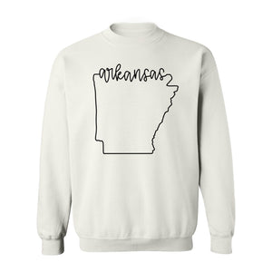 Arkansas Sweatshirt, Script Lettering with State Outline Map for Hometown Pride and Travel