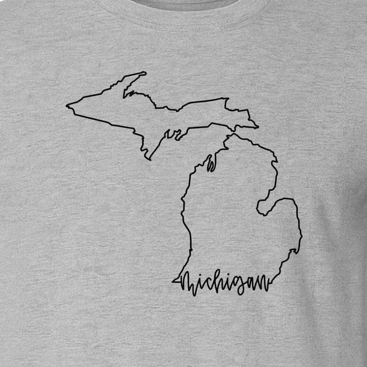Michigan T-Shirt, Script State Outline Map Design for Great Lakes Residents and Road Trip Souvenirs