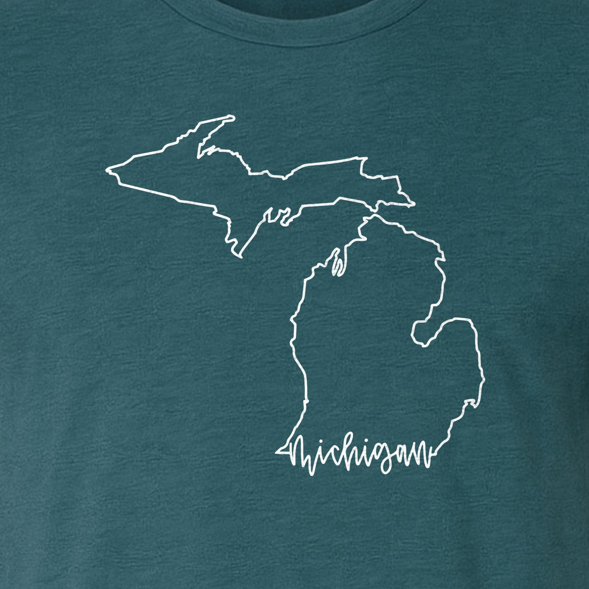 Michigan T-Shirt, Script State Outline Map Design for Great Lakes Residents and Road Trip Souvenirs