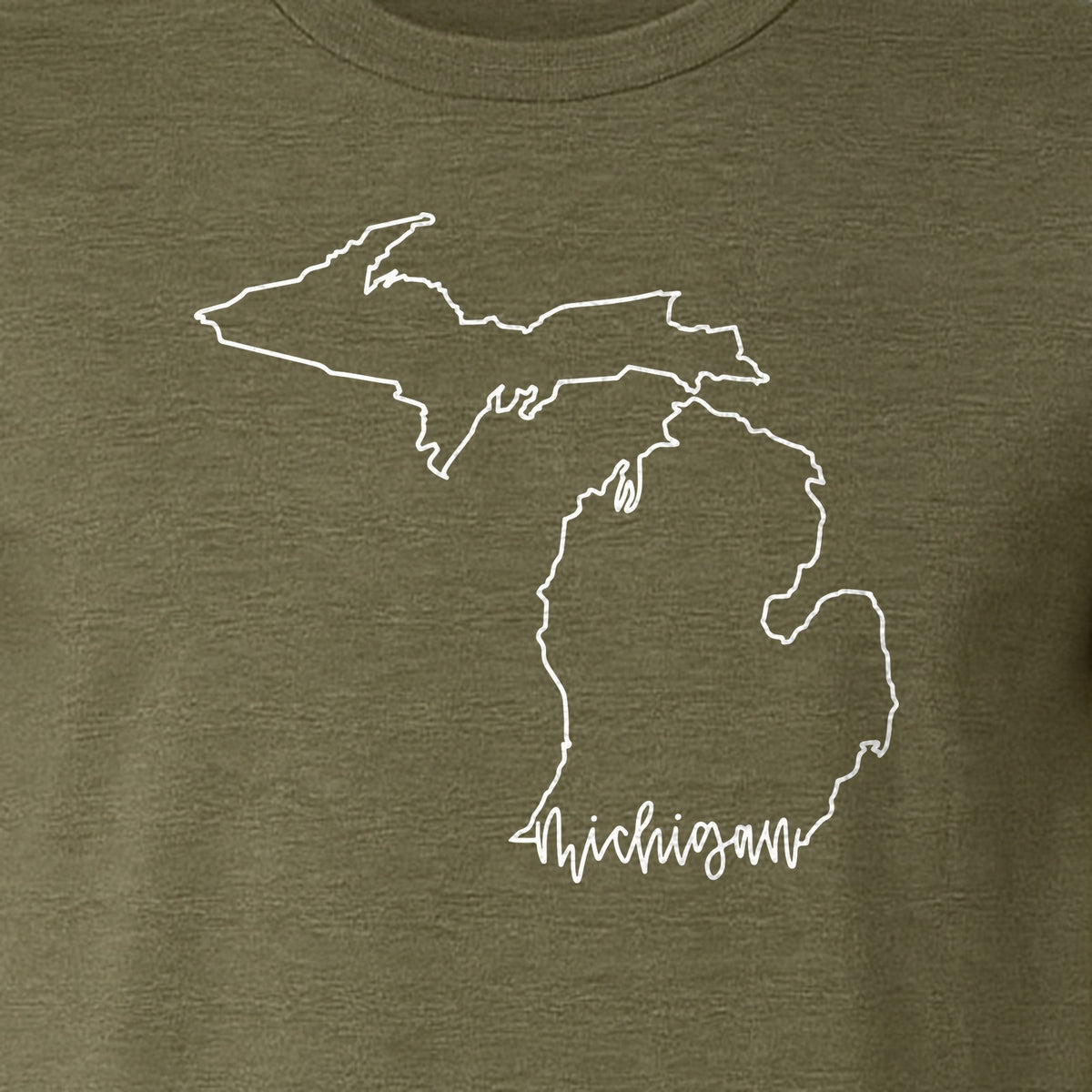 Michigan T-Shirt, Script State Outline Map Design for Great Lakes Residents and Road Trip Souvenirs