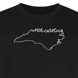 North Carolina T-Shirt, Script State Outline Map for Residents, Visitors and Road Trip Souvenirs