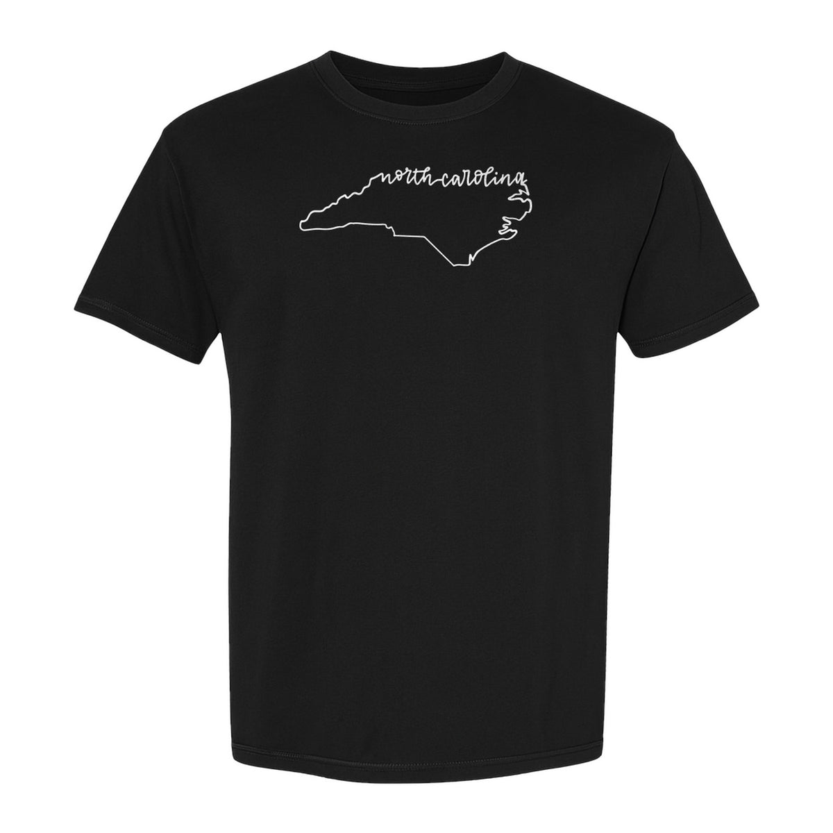North Carolina T-Shirt, Script State Outline Map for Residents, Visitors and Road Trip Souvenirs