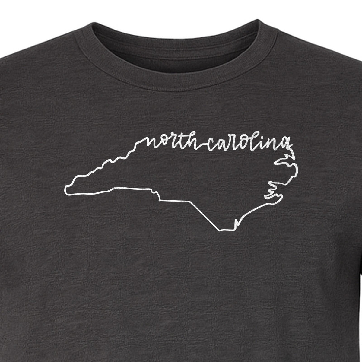 North Carolina T-Shirt, Script State Outline Map for Residents, Visitors and Road Trip Souvenirs