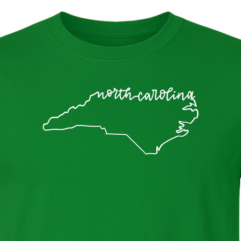 North Carolina T-Shirt, Script State Outline Map for Residents, Visitors and Road Trip Souvenirs