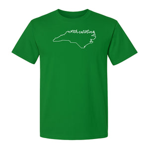 North Carolina T-Shirt, Script State Outline Map for Residents, Visitors and Road Trip Souvenirs