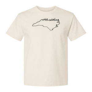 North Carolina T-Shirt, Script State Outline Map for Residents, Visitors and Road Trip Souvenirs