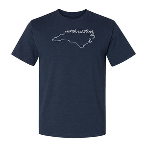 North Carolina T-Shirt, Script State Outline Map for Residents, Visitors and Road Trip Souvenirs