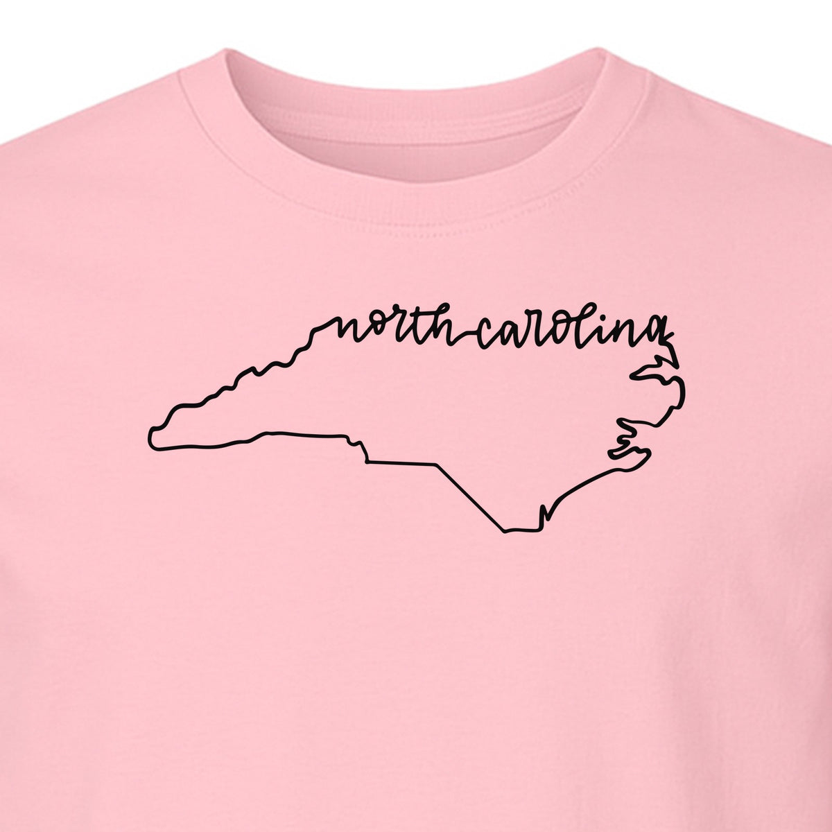 North Carolina T-Shirt, Script State Outline Map for Residents, Visitors and Road Trip Souvenirs