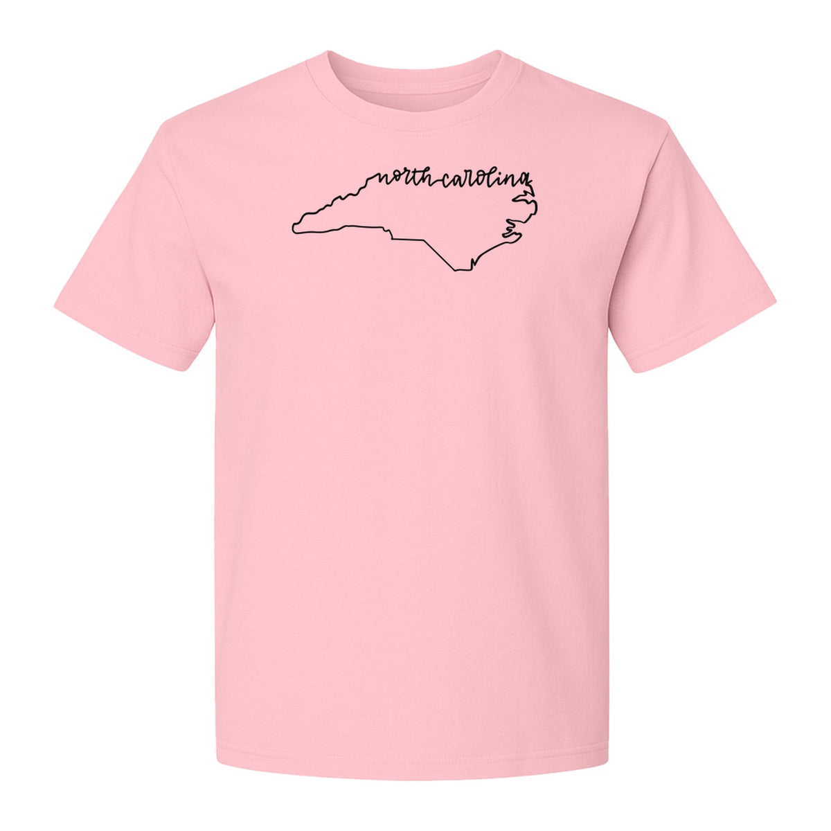 North Carolina T-Shirt, Script State Outline Map for Residents, Visitors and Road Trip Souvenirs