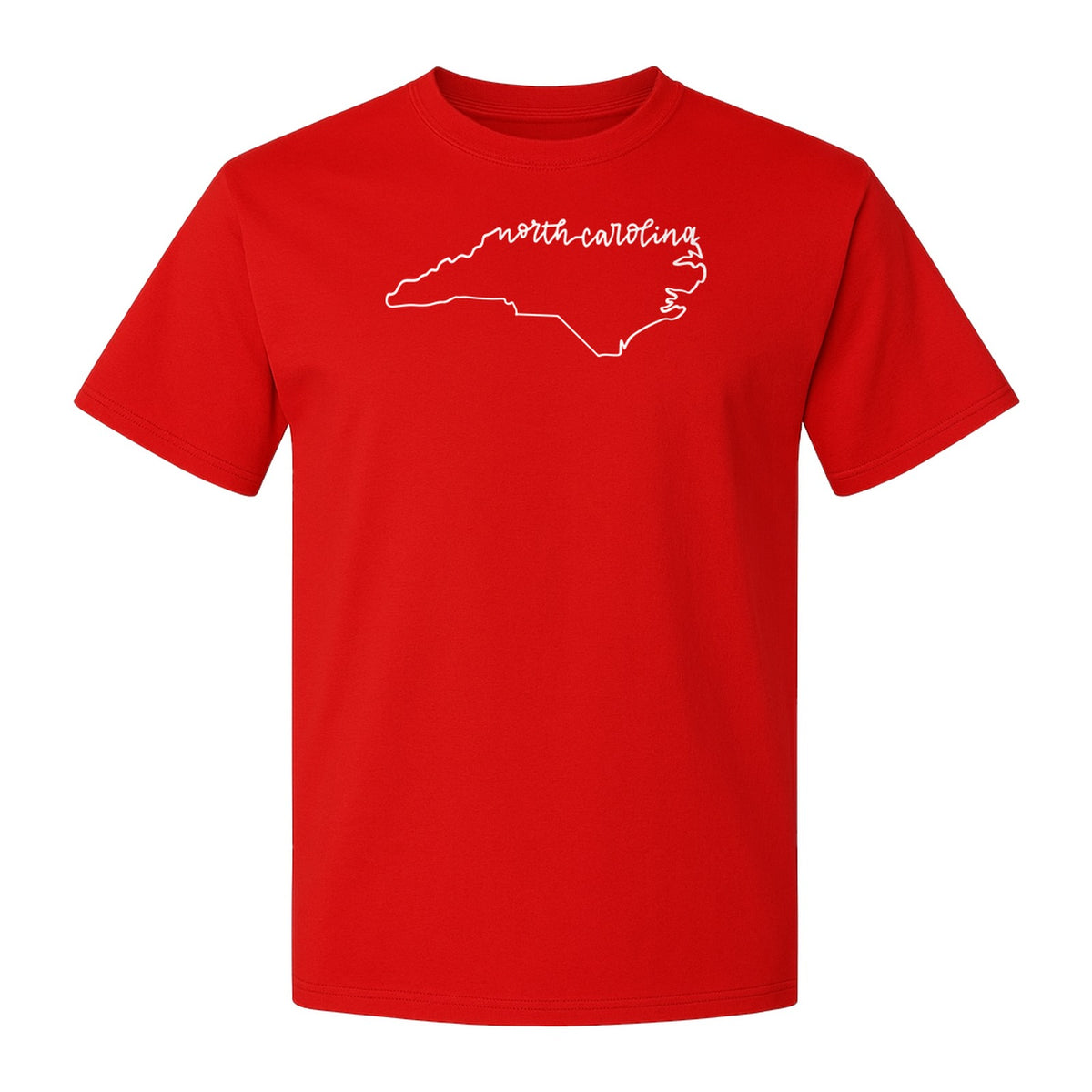 North Carolina T-Shirt, Script State Outline Map for Residents, Visitors and Road Trip Souvenirs