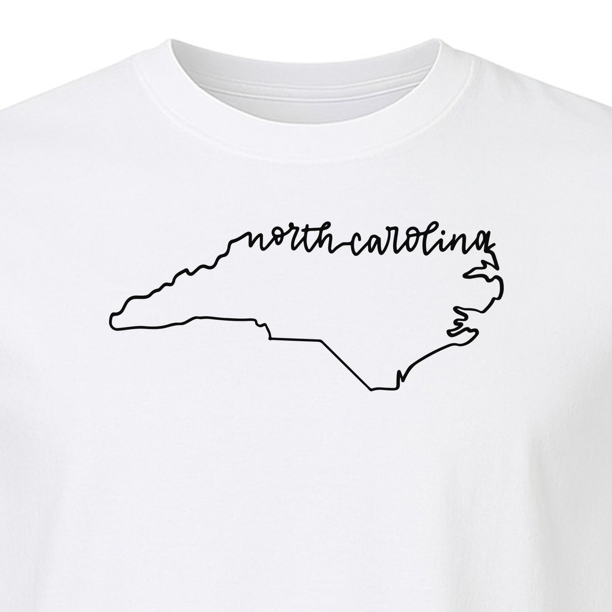 North Carolina T-Shirt, Script State Outline Map for Residents, Visitors and Road Trip Souvenirs