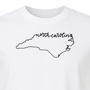 North Carolina T-Shirt, Script State Outline Map for Residents, Visitors and Road Trip Souvenirs