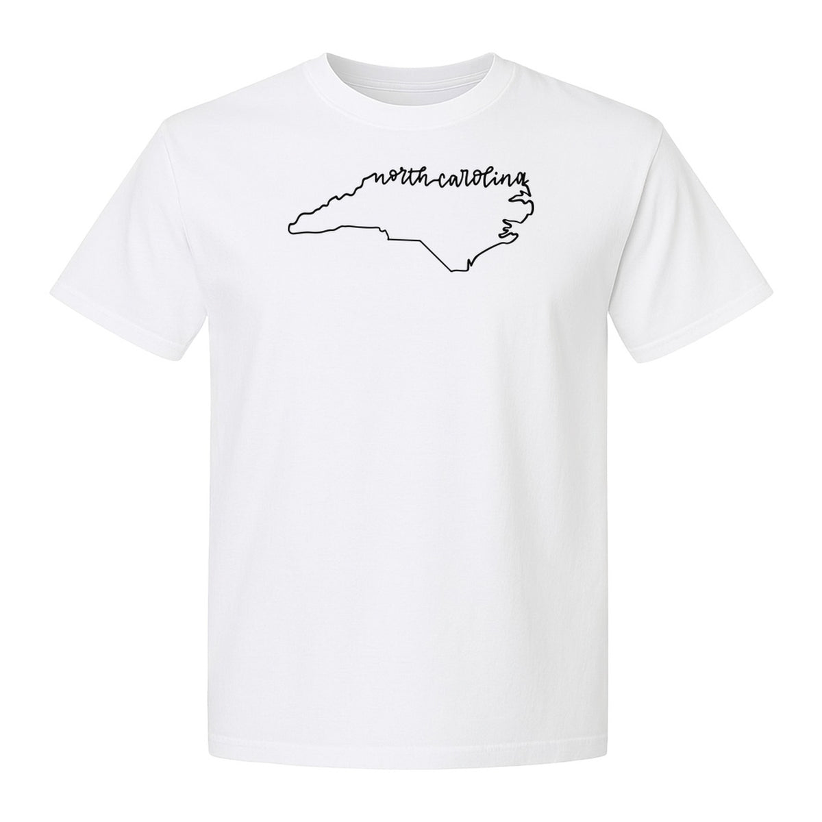 North Carolina T-Shirt, Script State Outline Map for Residents, Visitors and Road Trip Souvenirs