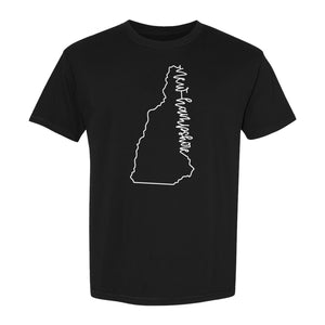 New Hampshire T-Shirt, Outline State Map Script Design for Travel and Home Pride