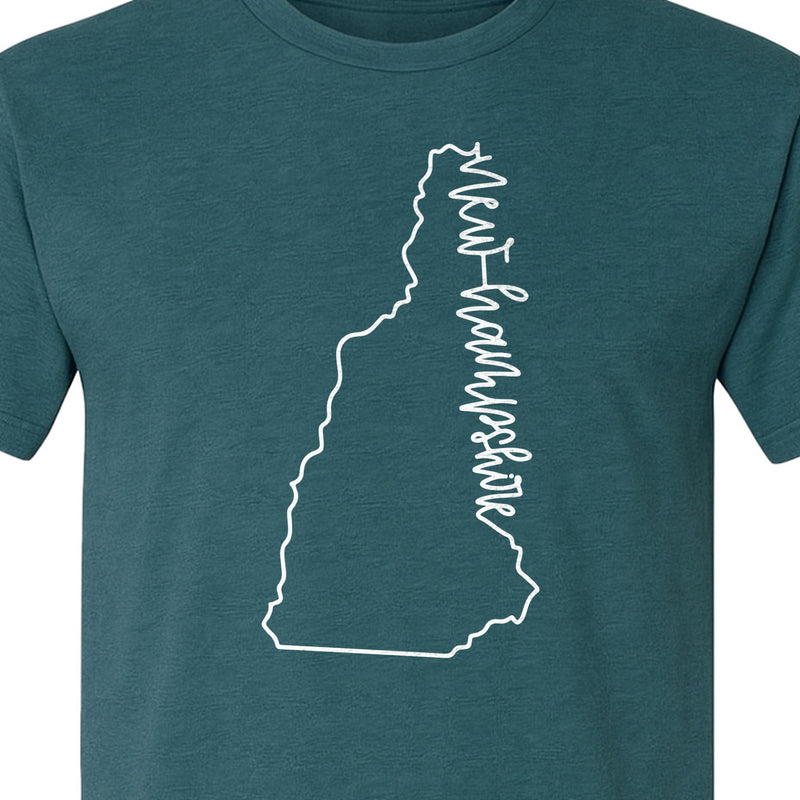 New Hampshire T-Shirt, Outline State Map Script Design for Travel and Home Pride