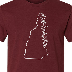 New Hampshire T-Shirt, Outline State Map Script Design for Travel and Home Pride