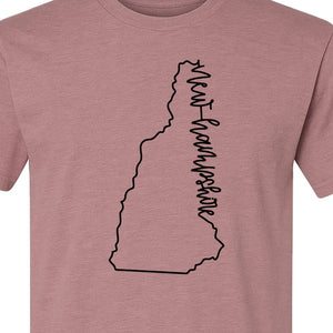 New Hampshire T-Shirt, Outline State Map Script Design for Travel and Home Pride