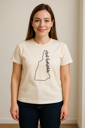 New Hampshire T-Shirt, Outline State Map Script Design for Travel and Home Pride
