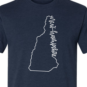 New Hampshire T-Shirt, Outline State Map Script Design for Travel and Home Pride