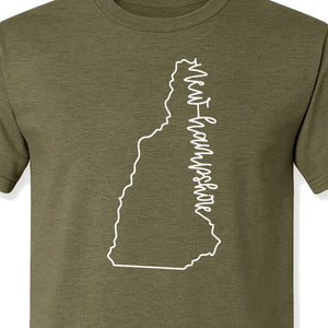 New Hampshire T-Shirt, Outline State Map Script Design for Travel and Home Pride